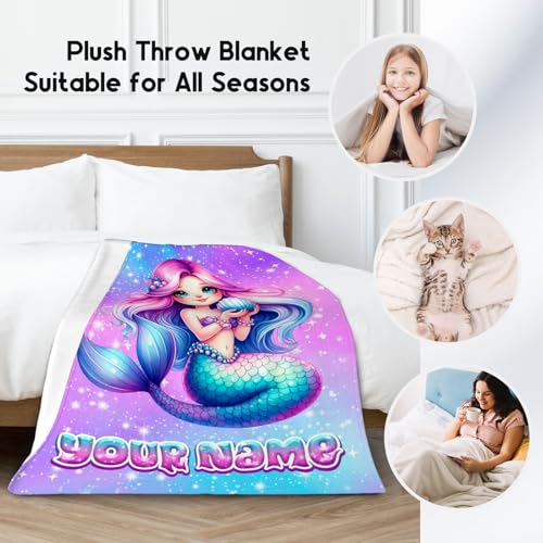 Mermaid Blanket Gifts Customized Blankets for Girls - Soft Cozy Fleece Throws for Couch, Bed 4 Sizes