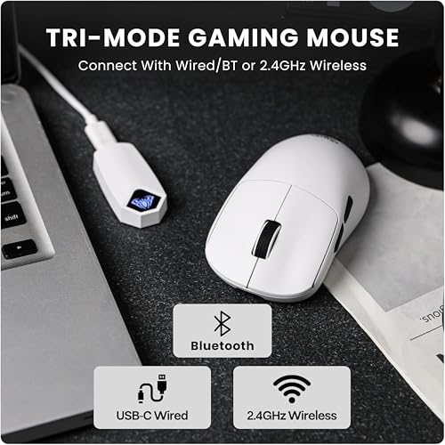 Image of AULA SC800 Tri-Mode(2.4GHz /BT /Wired) Ultra-Lightweight Gaming Mouse | 37grams, Adjustable 26000 DPI, PAW3395 Sensor, 8000 Polling Rate, Ultra-Precise & Durable for Gaming & Office Use | White (SC800W)