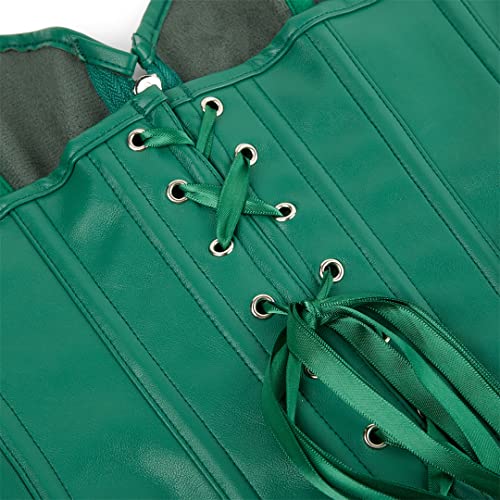 Kranchungel Espartilhos femininos plus size couro sintético steampunk corpete com zíper, Verde gótic