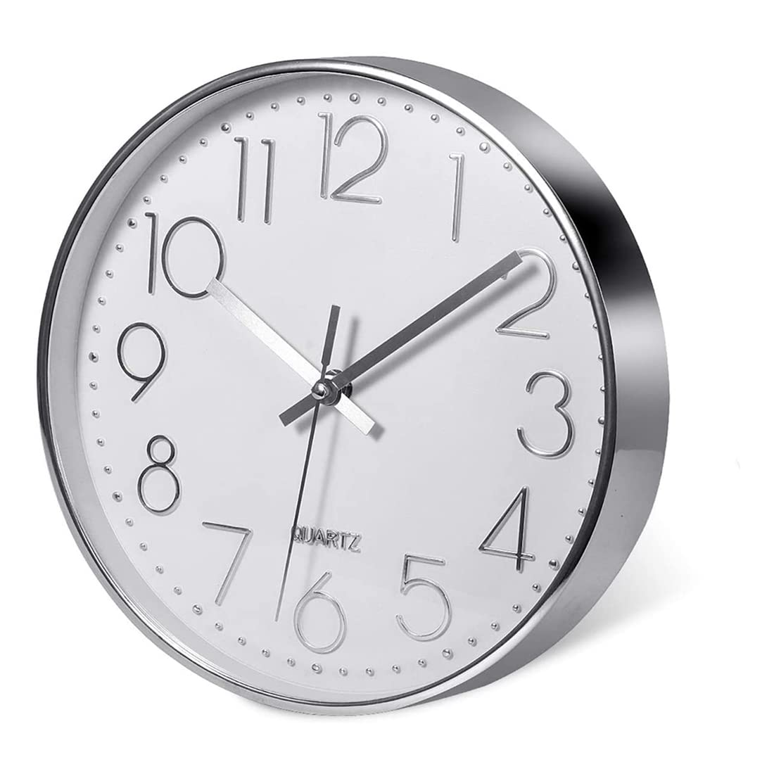 Premium Silver Wall Clock, Modern Wall Clock Office Kitchen (25cm, Silver)