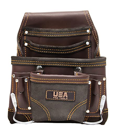 USA Pro Tools Leather Tool Pouch for Carpenter | Best for Electricians, Plumbers, Handyman and...