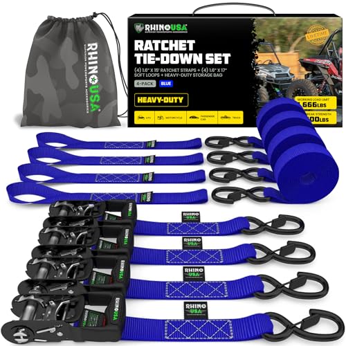 Image of Rhino USA Heavy Duty Ratchet Tie Downs (4-Pack) - 1.6in x 15ft, 5,000lb