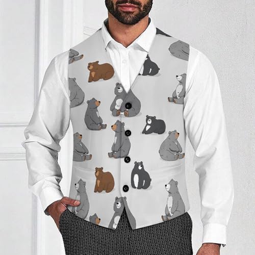 Bear Men's Suit Vests Business Formal Dress V-Neck Waistcoat Tops with 2 Pockets2