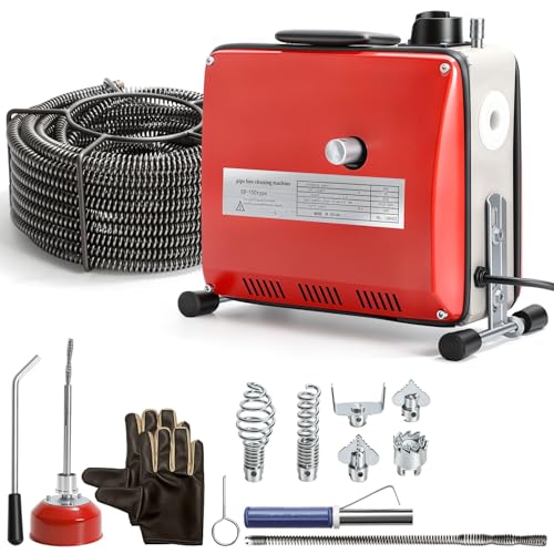 Monucep Rohrreinigungsmaschine 500W Elektrischer Abflussreiniger mit 20 m 16-mm & 5 m 10-mm Spiralen 6 Schneidköpfen 400 U/min Kupfermotor Für 20120 mm Rohre