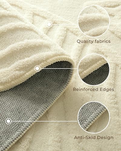 Tapis lavable salon 152x213 cm doux et moderne blanc crème - 4