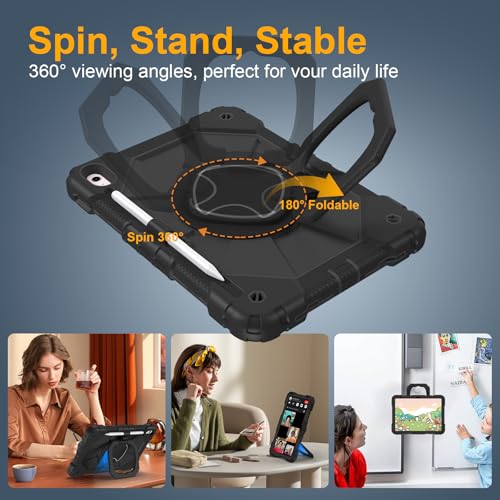 Image of Case for iPad (A16) 11th Generation 11 Inch 2025, Ubearkk for iPad 10th Generation 10.9 inch 2022 case with Screen Protector 360 Degree Rotating Stand Shoulder Strap Pencil Holder, Black