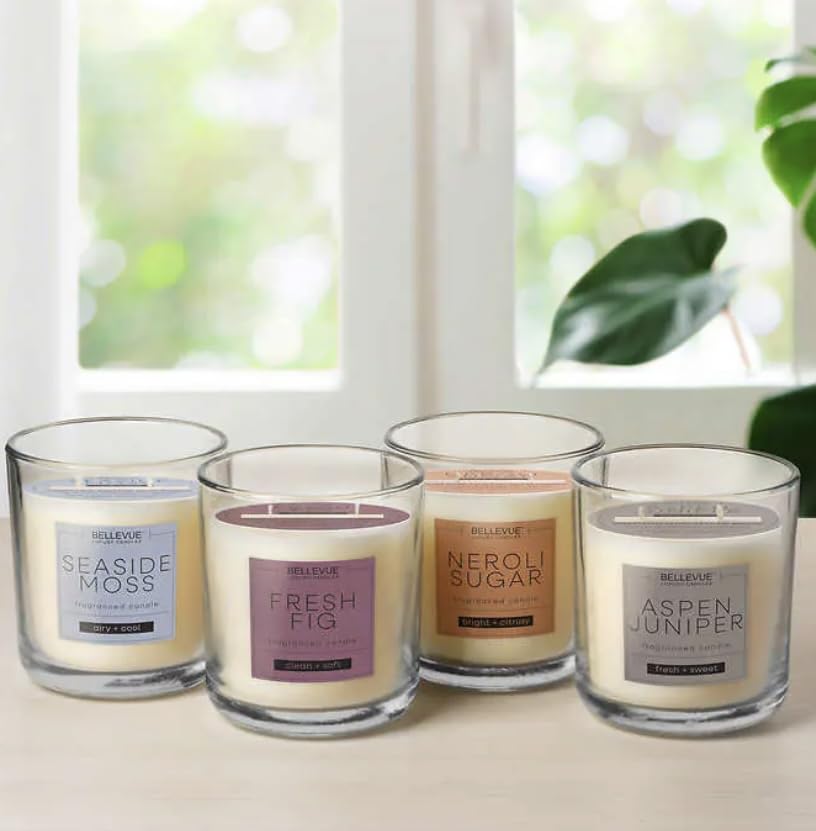 Bellevue Luxury Candles, 11oz, 4-Pack, Soy Blend Candles Formulated with Pure Essential Oil Blend