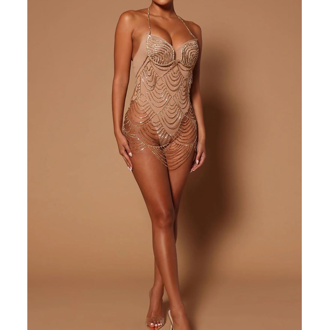 Abito A Catena per Il Corpo, Gioielli A Catena per Il Corpo in Strass, Abiti da Festival Rave Sexy per Donne E Ragazze-Silver