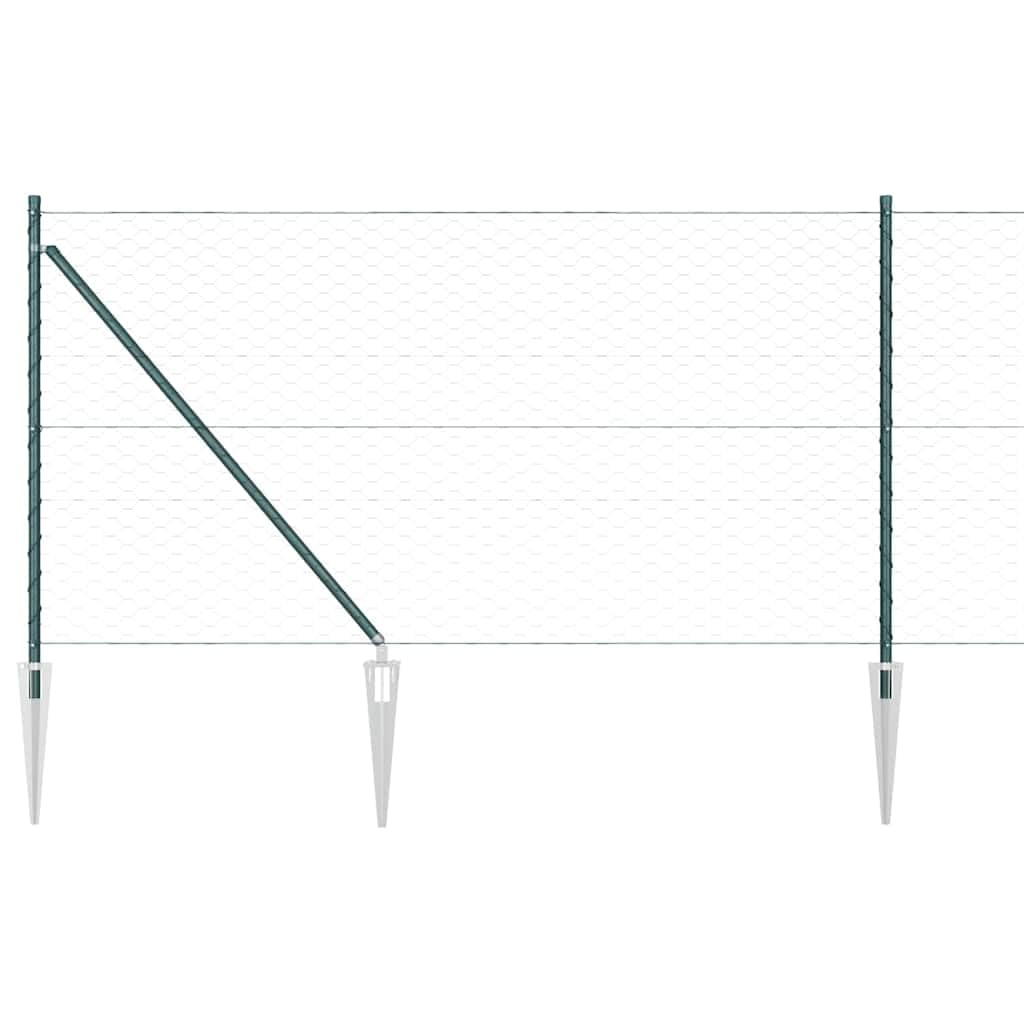 Valla de malla de alambre soldada de 10 x 1 m con puntas, acero recubierto de PVC verde, incluye postes, estacas, alambre tensor, ideal para jardín, terraza, privacidad y limitación de