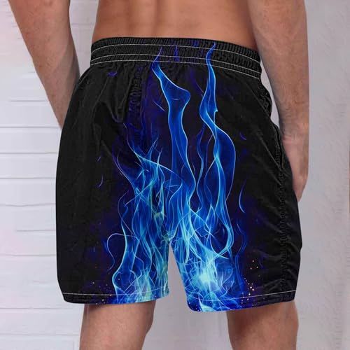 Men Swimsuit Flame Print Shorts Drawstring Quick Dry Swim Trunks Trendy Beach Bathing Suits with Pockets3