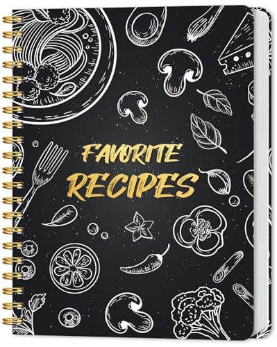 GizcPxy Blank Recipe Notebook to Write In Your Own Recipes – Spiral Bound Cooking Journal with Customizable Sections, Thick Paper, and Pocket for Recipe Cards?Hold 160 Recipes