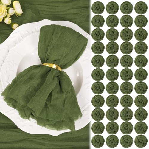 60 Pack Olive Green Cheesecloth Napkins 20x20 Rustic Gauze Napkin Cheese Cloth Napkins Bulk Boho Washable Dinner Table Napkins for Wedding Party Bridal Baby Shower Birthday Decor