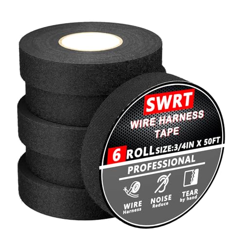 SWRT Wire Harness Tape, 3/4 Inch &times; 50 Feet, 6 Packs (300 Feet Total), Self-Adhesive Black Cloth...