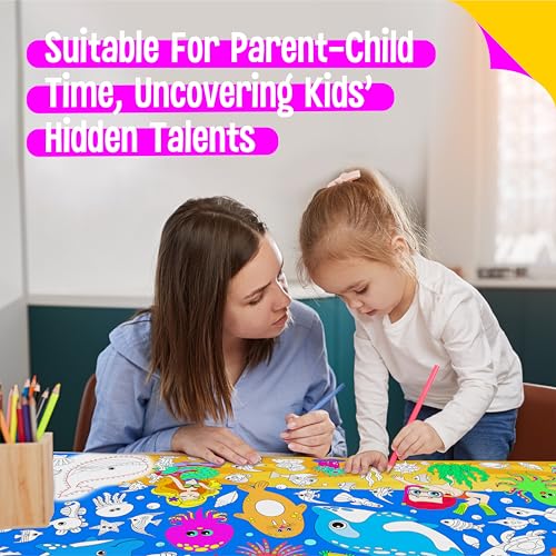 Image of Ocean Coloring Poster, Large Coloring Activity Paper 75 inch x 31 inch Jumbo Size Blue Sea-themed Paper DIY Painting Drawing Banner /Tablecloth for School, Wall Decor