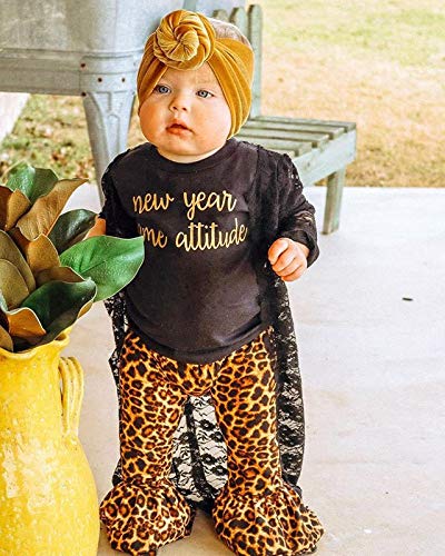 Newborn Infant Baby Girls Clothes Ruffle Long Sleeve Solid T-Shirt Tops+Cheetah Pants Autumn Clothes Outfits (Black 11, 0-6 Months)