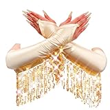 Yikisdy Women 1920s Tassel Glitter Long Gloves Sequin Opera Fingerless Glove Rave Party Satin Arm Sleeves(Gold)
