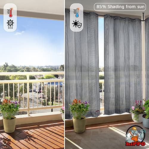 Image of HIPPO 150 GSM Outdoor Sun Blocking Balcony Eyelet /Grommet Curtains Sun & UV Protection, Light Filtering 3FTX7.5FT Door Curtain (Grey-Black)