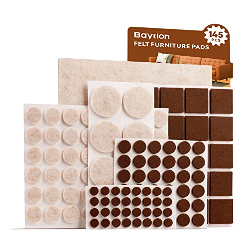 Baytion Felt Furniture Pads 145 Pcs Furniture Pads Self Adhesive Cutable Felt Pads Scratch Resistant Hardwood Floor Protectors for Furniture Feet and Chair Legs Furniture Felt Pads Brown and Beige