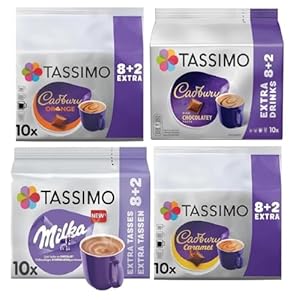 Tassimo Hot Chocolate lovers Variety Pack Capsules – Cadbury, Caramel, Orange & Milka - 40 T-Discs (4 x 10 Pods)