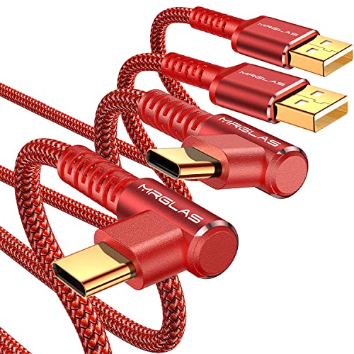 Image of MRGLAS 3.2A USB C Charger Cable,[2-Pack,6.6+6.6FT] USB A to USB C | Right Angle Gold-Plated Type C Charger Fast Charging Durable Braided Cord for iPhone 17 16 15 Samsung S10 S9 Note 10 S21 LG
