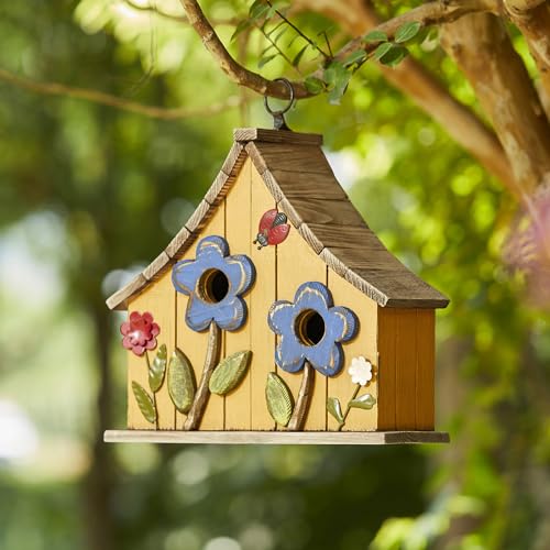 Glitzhome 10.75" L Distressed Solid Wood Hanging Birdhouse with 3...