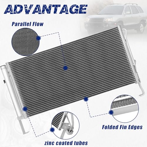 Image of Air Conditioning A /C Condenser Compatible with Hyundai Santa Fe 2001-2006# 3030, CN3030PFC, 9760626000, 9760626001, 9773026200
