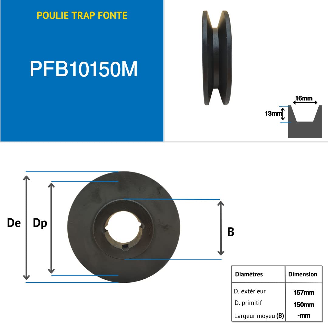 CMW - Puleggia trapezoidale con mozzo smontabile - 1610 - Sezione SPB/B - 1 scanalatura(e) - Diametro primario : 150 mm