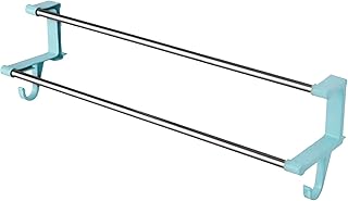 Towel Rails Wall Mounted Double Pole, Shower Storage Rack No Drilling Bathroom Towel Bar Rustproof Steel Towel Holder with 2 Hooks Towel Holder Rack (Color : OneColor, Size : Blue)