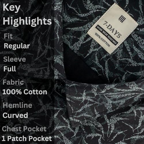 Image of 7-DAYS Men's Premium Formal Printed Shirt - 100% Cotton, Regular Fit, Full Sleeves, with Pocket - Stylish for Special Occasions.