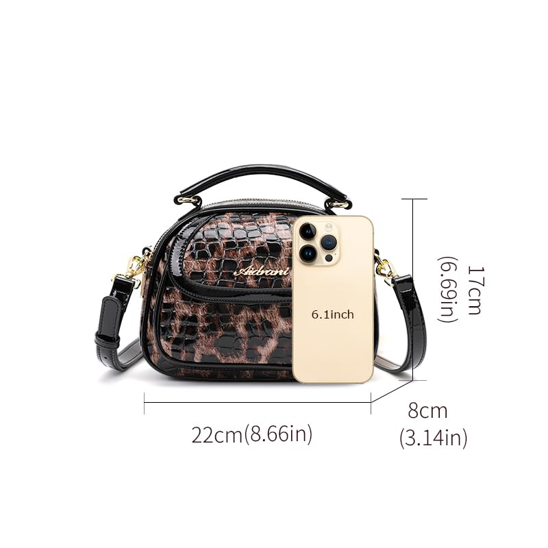 Genuine leather leopard-print embossed glossy women's handbag with detachable adjustable shoulder strap, cross-body bag, and coin purse2