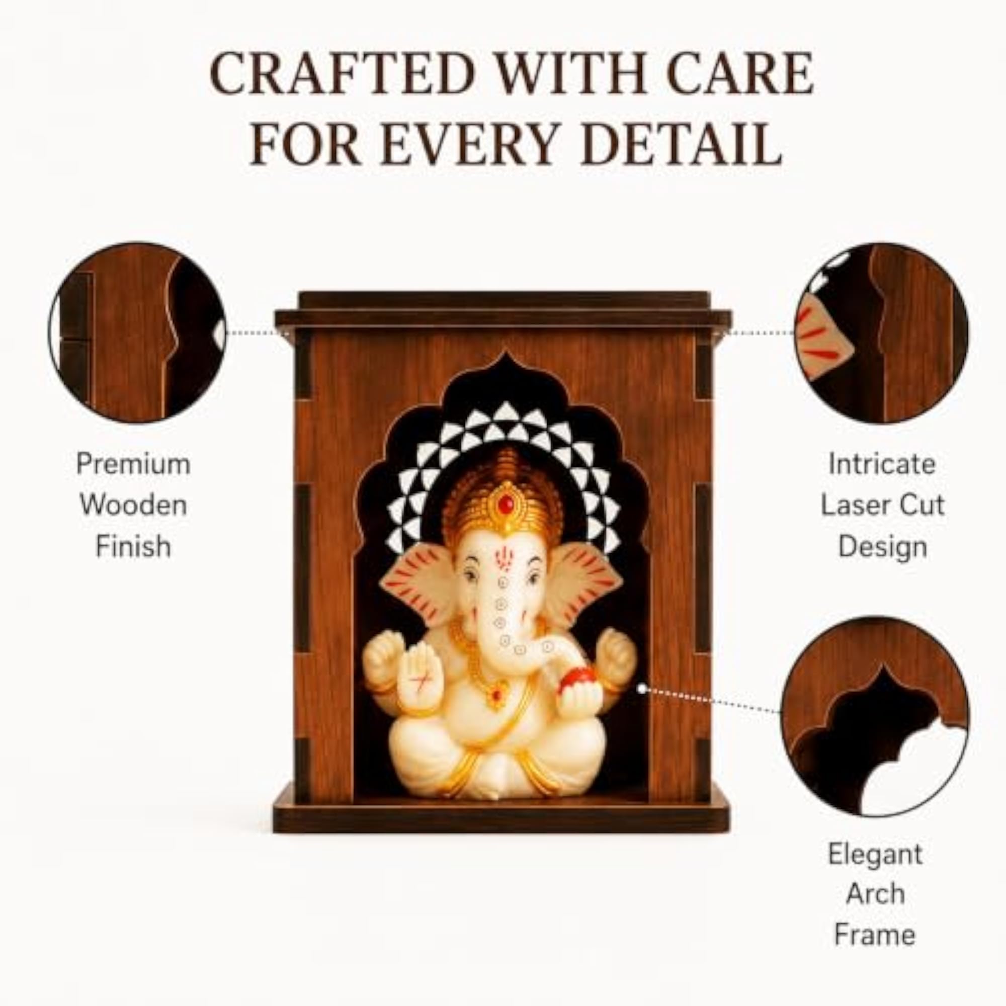 Wooden Car Dashboard Mandir with Ganpati Idol