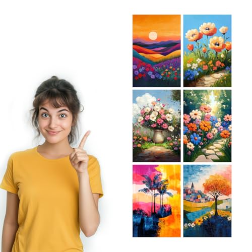 Image of SiddArtify Floral Landscape Wall Art Prints Set - Colorful Flower Poster Decor for Living Room Bedroom Office - 8x12 Sticker Pack of 6