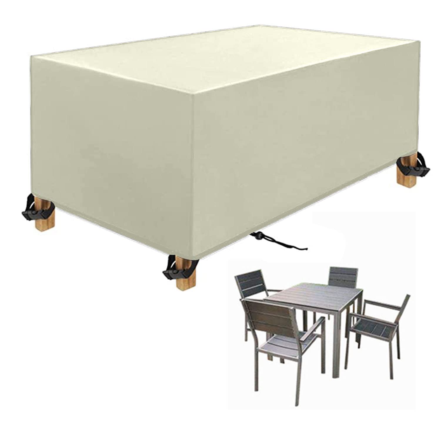 Coperture per Mobili da Giardino, Impermeabile Anti-UV Antivento Resistente allo Strappo Oxford Copertura Tavolo Esterno (200x140x90cm) Bianco Latte