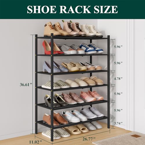 Image of Smiry Bamboo Shoe Rack, 5 Horizontal Slats, 6 Tier - 26.8 inch Wide, Black