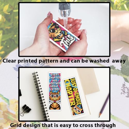 Image of ACRNIGHEET 6PCS Cross Stitch Bookmark Kit for Beginner Cool Cat Stamped Cross Stitch Kits Needlepoint Kit for Adults DIY Tassel Embroidery Bookmark Kits with Instructions Craft Gift 8.5 inchx3 inch 11CT
