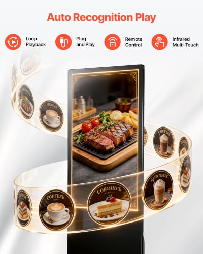 Image of VEVOR 43 in Indoor Digital Signage Floor Standing Advertising Display Kiosk, WiFi HDMI /USB Input Android OS, 178 Wide View, LCD Touchscreen Interactive Monitor, Mobile Commercial Totem Poster