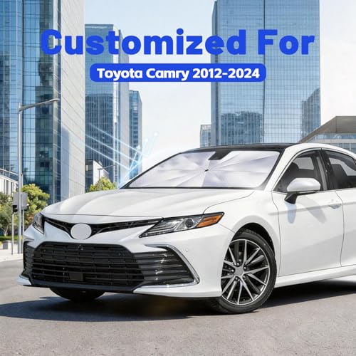 Image of Windshield Sun Shade for Toyota Camry 2012-2024, Umbrella Car Shades with 360Rotating Shaft, Foldable Front Window Sunshade for UV & Heat Protection