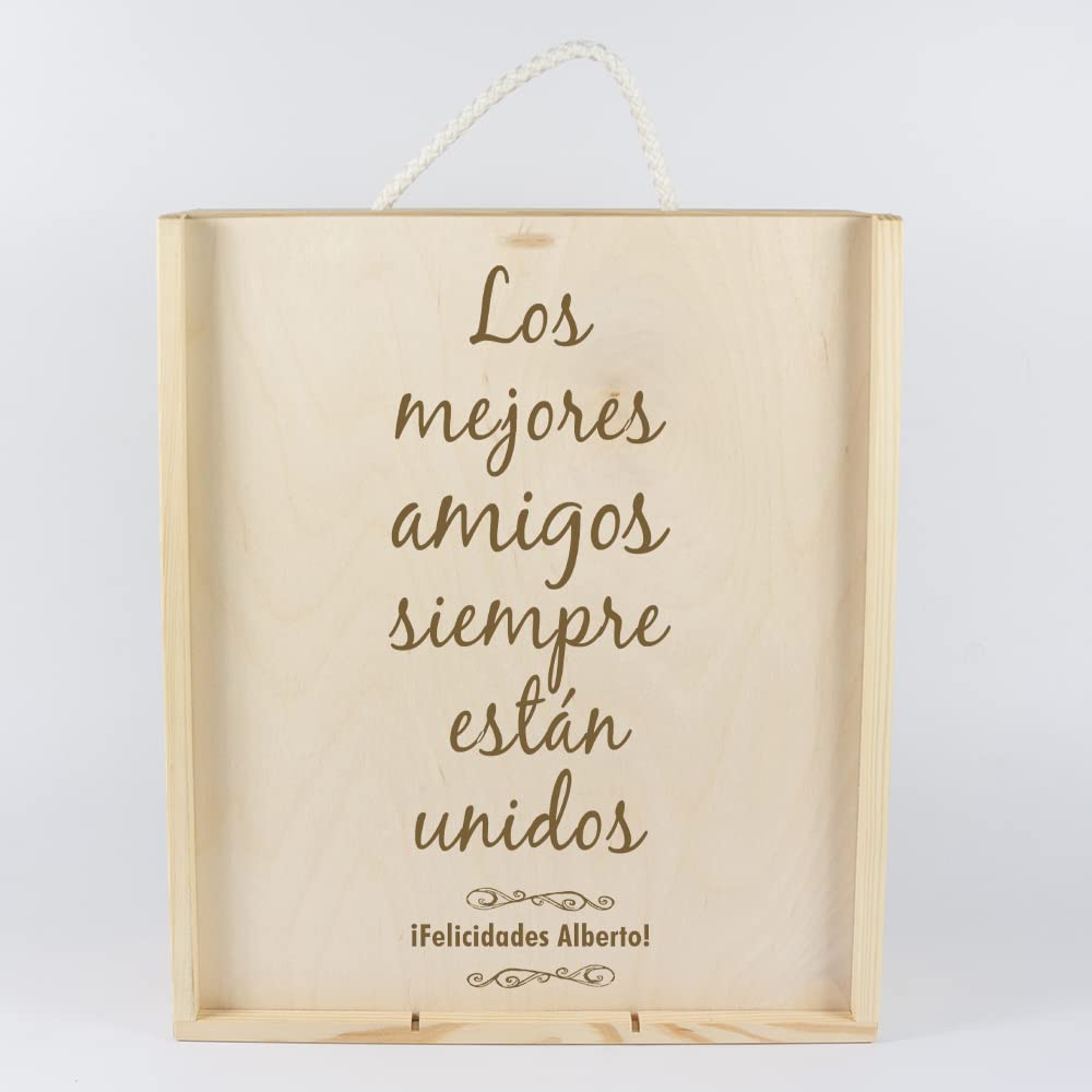 CALLE DEL REGALO Caja de Madera para tres Botellas de Vino grabada con el Texto Que tú Quieras.