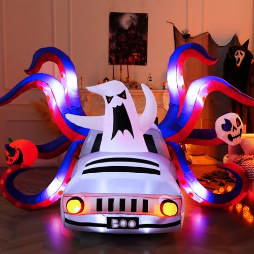 10FT Halloween Inflatable Outdoor Decoration, Ghost Car with 8 Giant
