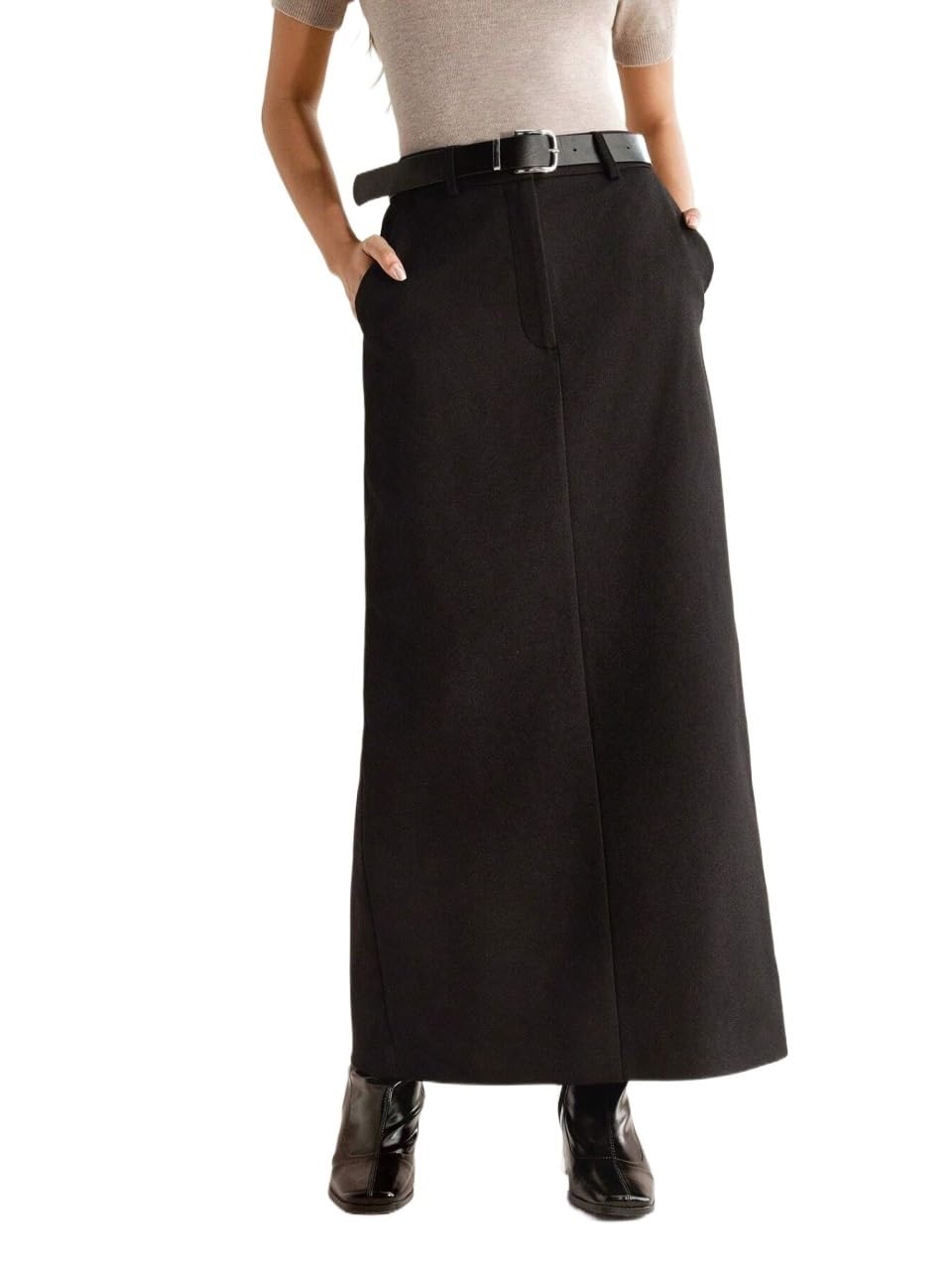 Solid Color Pocket Casual Work Skirt Womens Basic Versatile Trendy Skirt