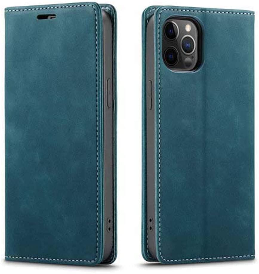 Housse iPhone 13 Pro cuir bleu avec porte-carte et clapet magnétique