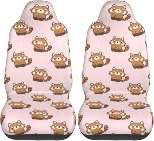 かわいい レッサーパンダ シートカバー 2枚 前席 防汚 カーシートカバー シートエプロン クッション 軽自動車 普通車 ブラック 運転席 助手席 座席 おしゃれ 車用 シート カバー プレゼント zk19