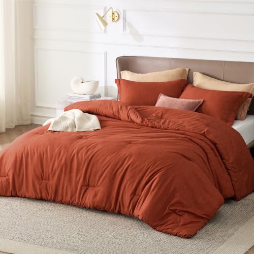 Image of Bedsure Full Comforter Set - Burnt Orange Soft Bedding for All Seasons, Cationic Dyed Bed Set, 3 Pieces, 1 Full Size Comforter (82 inchx86 inch) and 2 Pillow Shams (20 inchx26 inch+2 inch)