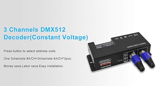 Miniatura 5 de Controlador LED DMX de alta potencia DMX 512 Decodificador Dimmer Driver DC12V-24V para led RGB tira o luces (3 canales)