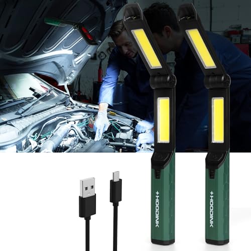 HOODINK 2-Pack Rechargeable LED Work Lights with 4 Light Modes,Foldable and Portable Flashlights with Magnetic Base, 360° Rotatable Hook, Ideal for Camping, Reading, Hiking, Car Repairing,YL3098-2