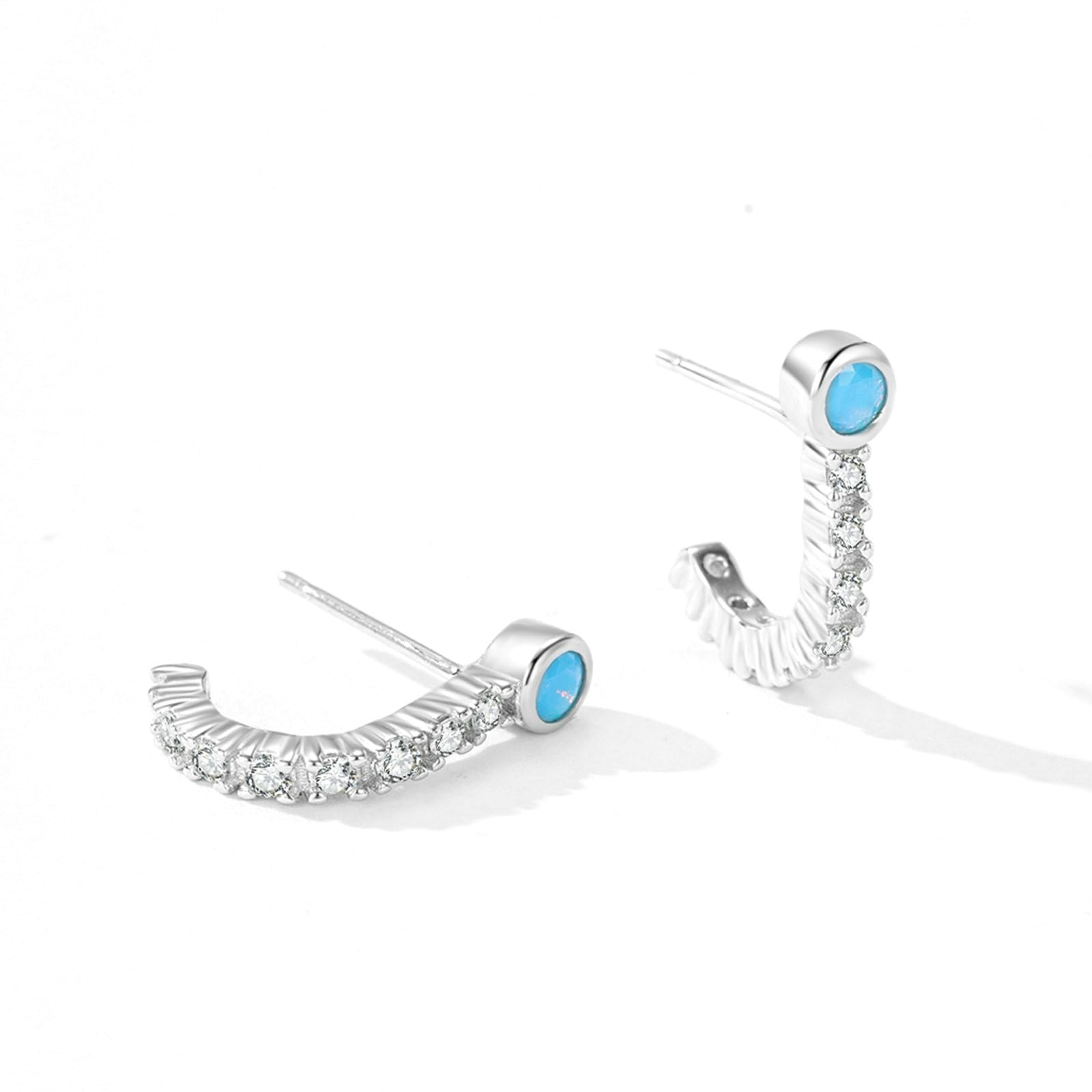 Orecchini in oro 750 585 375 con turchese, da donna, a forma di J con turchese e moissanite, per chi soffre di allergie