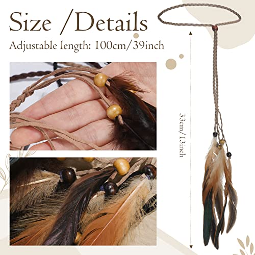Ronrons 4 Pieces Feather Headband Hair Accessories For Women, Handmade Boho Hippie Hair Extensions Feathers In Hair Headdress For Halloween Headpiece Cosplay #TOP2