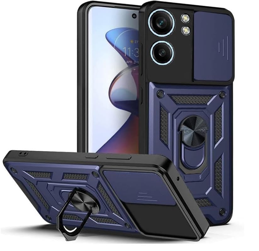 Image of SkyTree Polycarbonate Moto Edge 40 5G,Robotic Sliding Camera Window Shock Proof Thunder Case,Dual Layer Hybrid Shockproof Back Cover Case with Kickstand for Moto Edge 40 5G - Blue