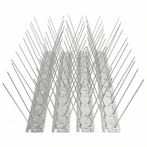 QWORK 4 Piezas x 25cm Pinchos Antipalomas de Acero Inoxidable para Valla Balcón Techo (Longitud Total de 1 m)