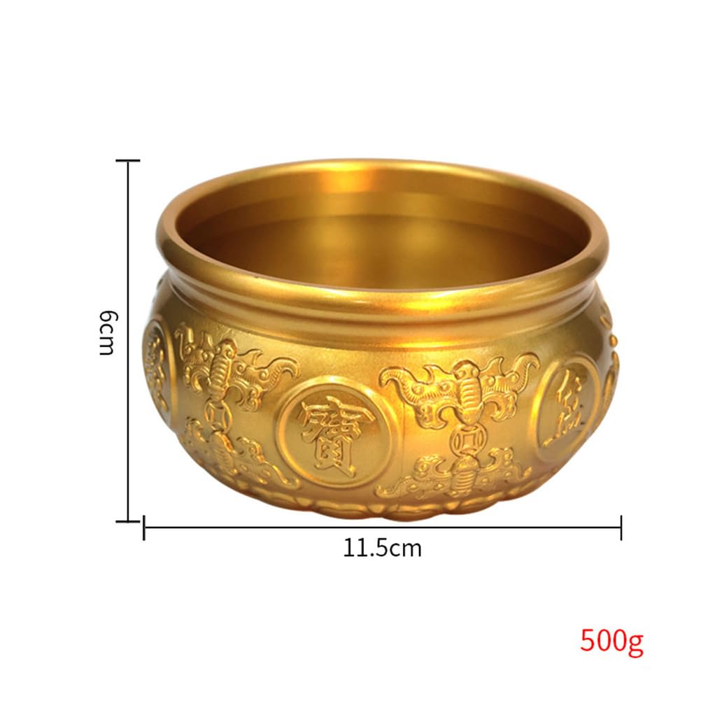 Chińska umywalka skarbów Wystrój feng shui Mosiężne bogactwo Pieniądze Powodzenia Miska skarbów Monety Przechowywanie zmian Pomyślne ozdoby Biuro Zawiera małe sztabki złota,L